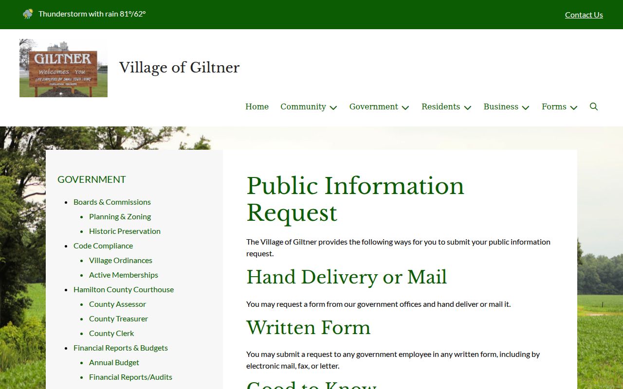 Giltner record check public information request channel