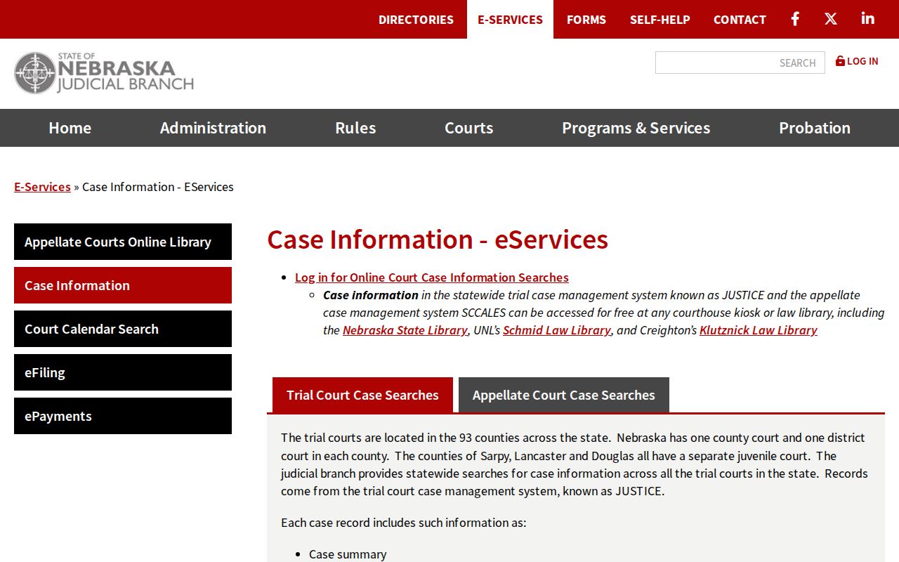 Hamilton County court case lookup through Nebraska JUSTICE