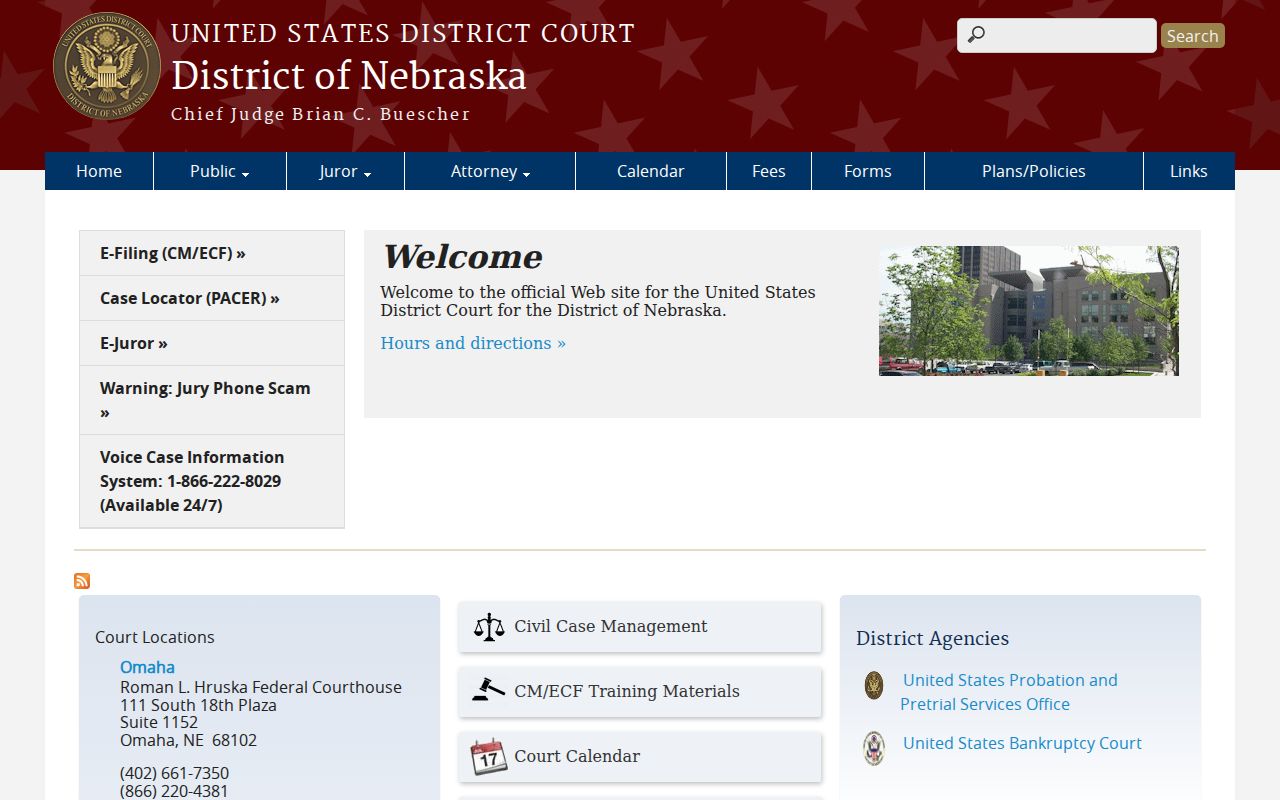 Federal District of Nebraska court resource for Hamilton County criminal records