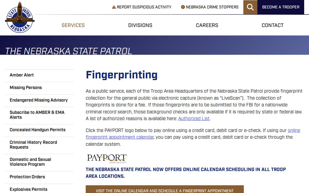 Nebraska State Patrol fingerprint channel for Hamilton County record checks