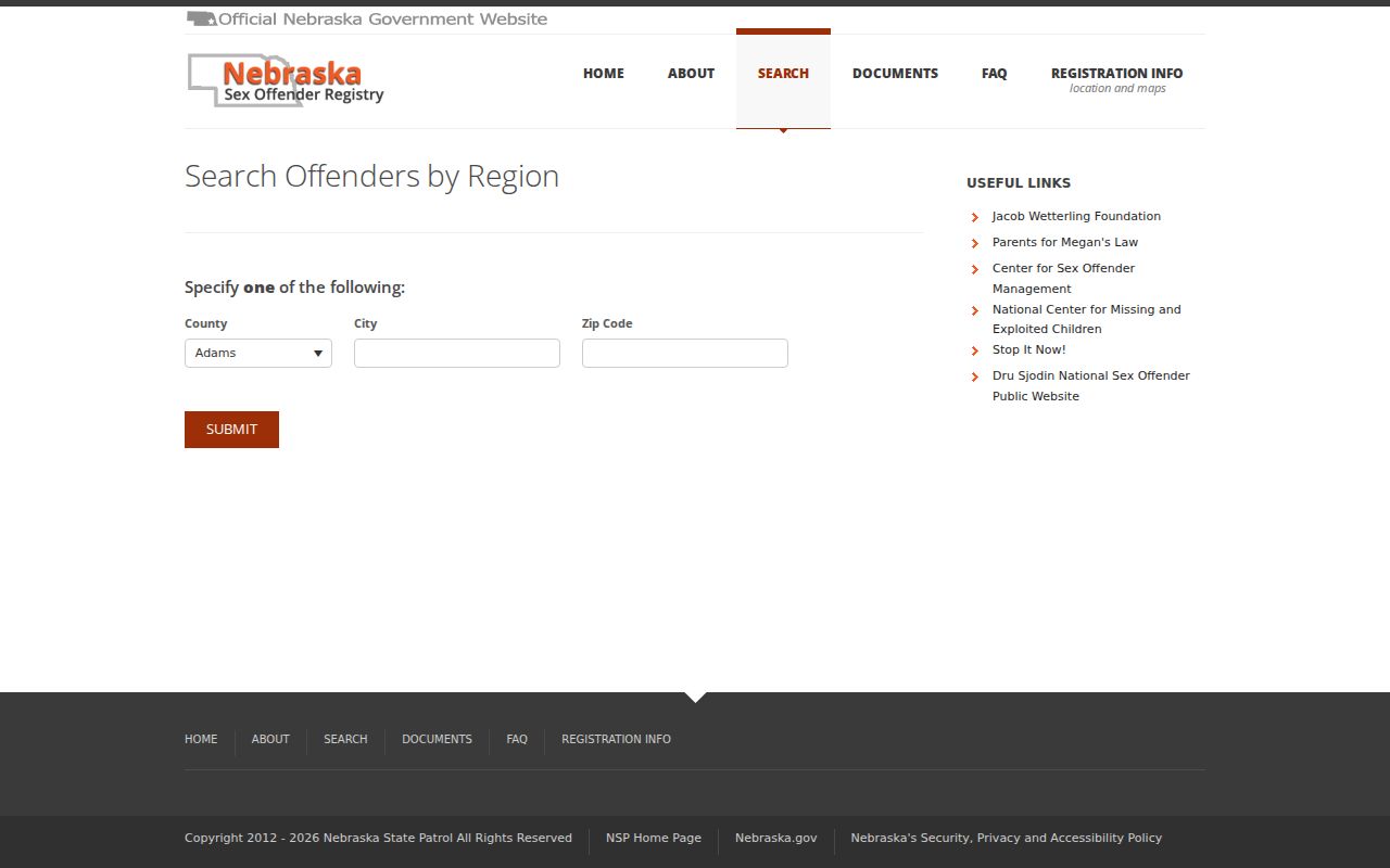 Hamilton County sex offender registry region search fields